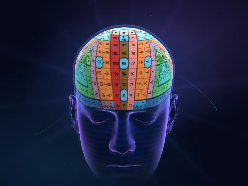 Cabeça holográfica com a Matriz 441 sobre o crânio
